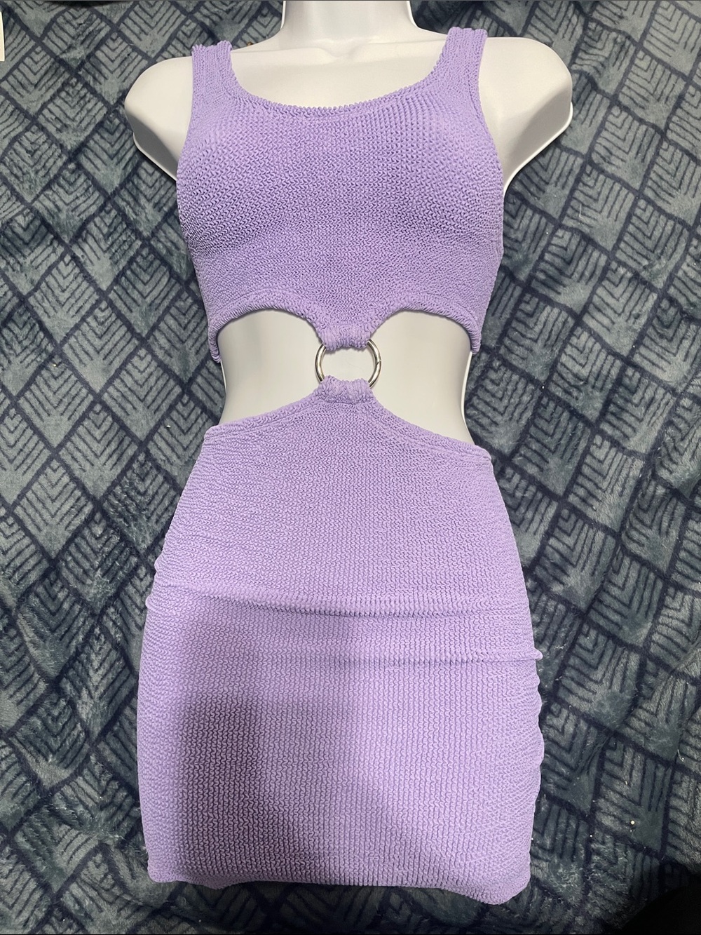 Hunza G “Pretty Woman” dress Lilac Ring-Detail Cutout Bodycon Dress